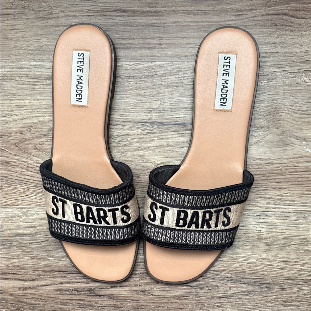 Steve Madden  KNOX St. Barts Black & Tan Slide Sandals